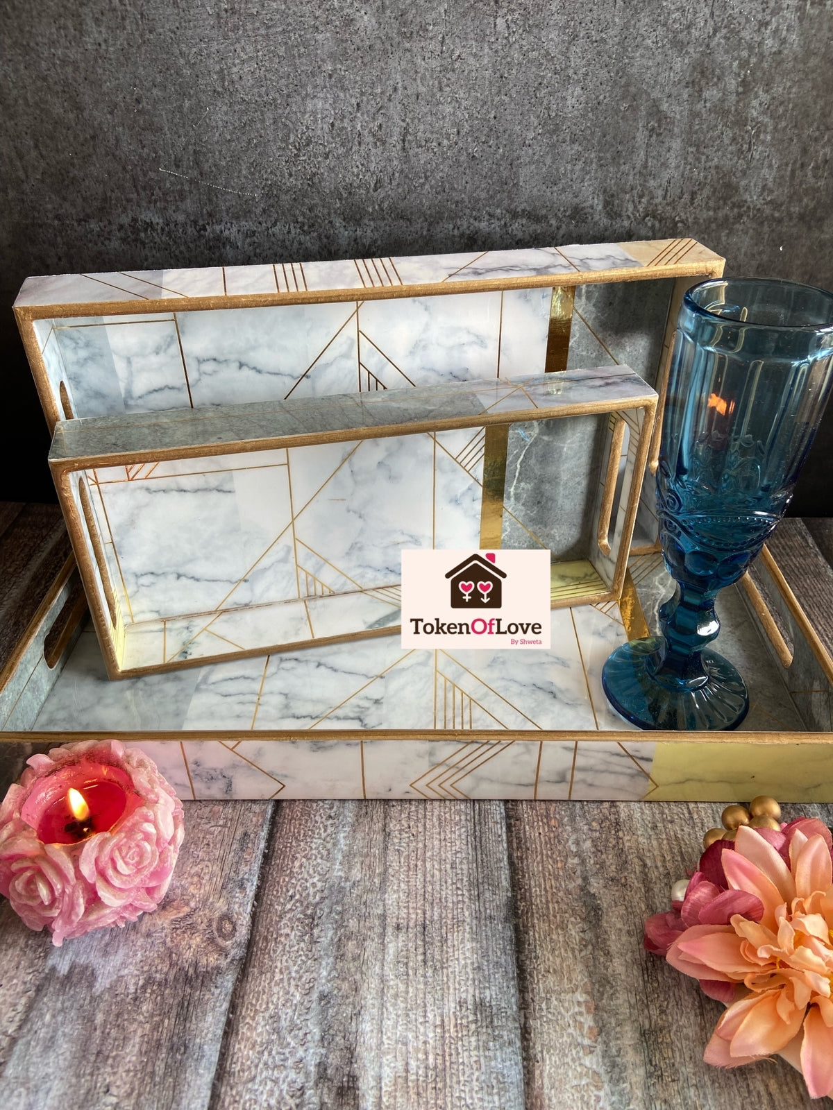 White Gold Tray Set Of 3