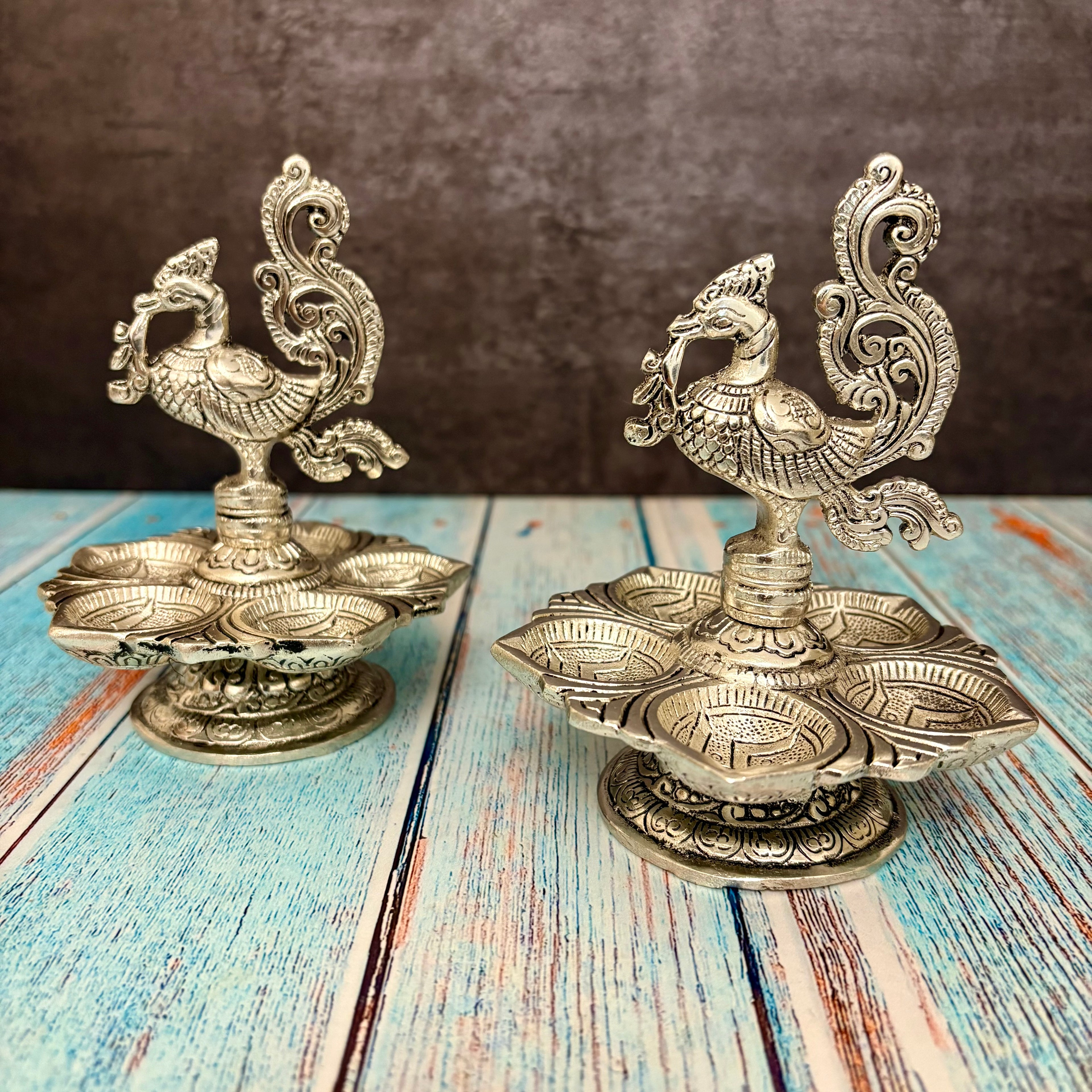 Majestic Peacock Diya Set