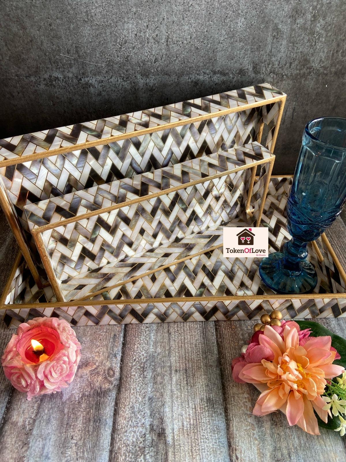B/W Zig Zag Tray Set Of 3