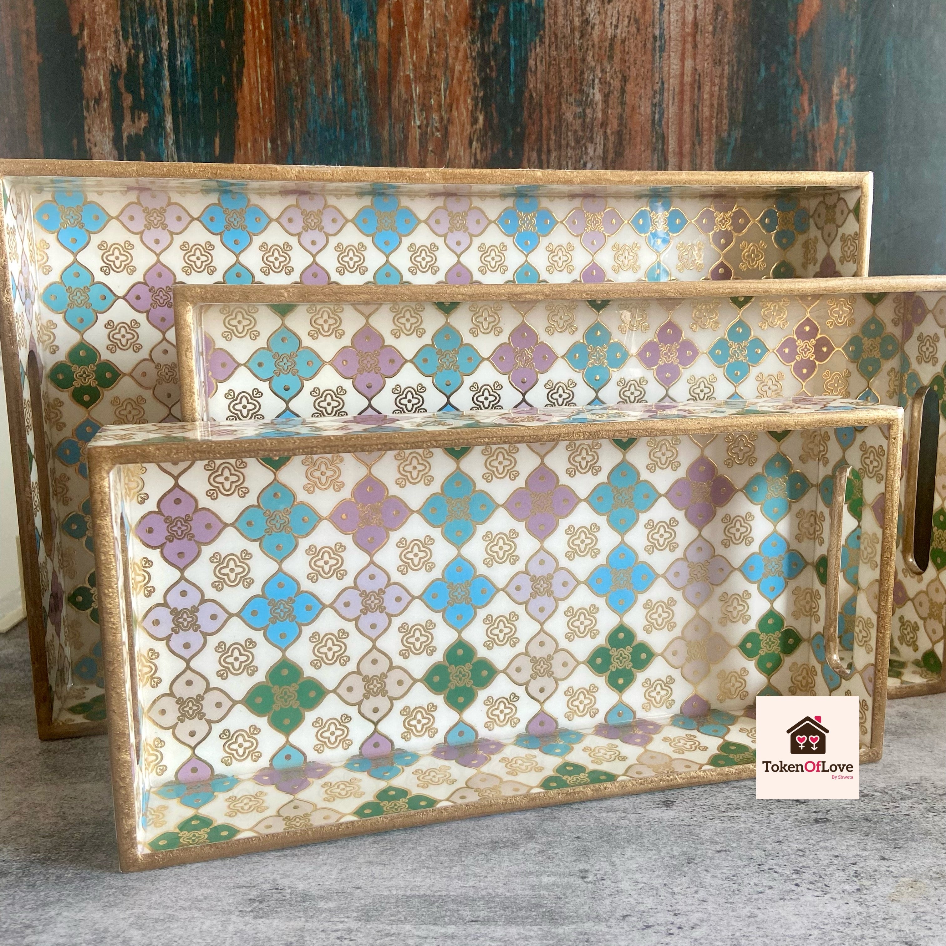 Multi Coloured Tray Set Of 3