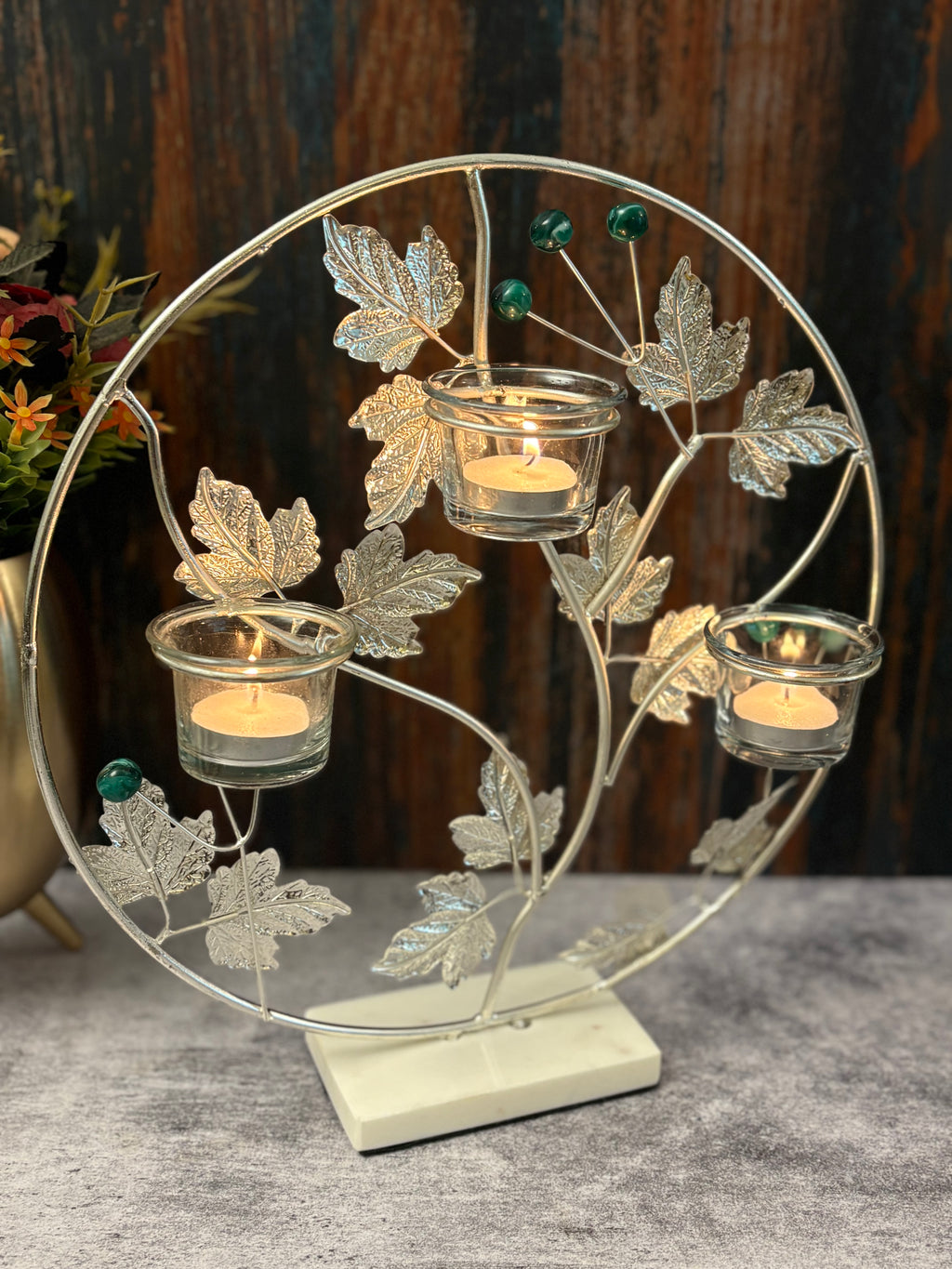 Silver Leaf Metal Tlight Holder