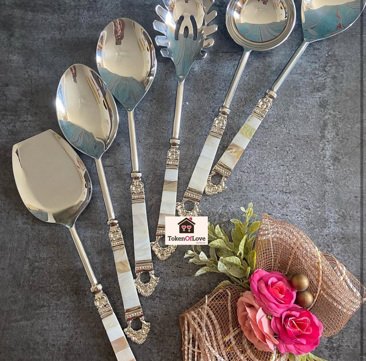 Crown Design Mother Of Pearl Serving Set