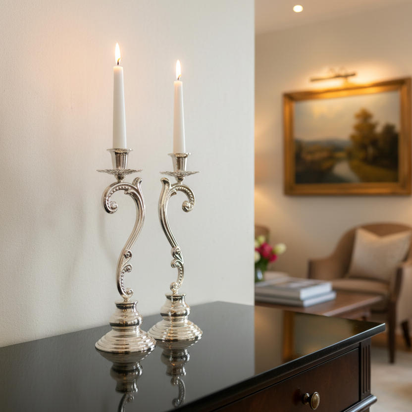 Silver Plated Candle Stand Set Of 2