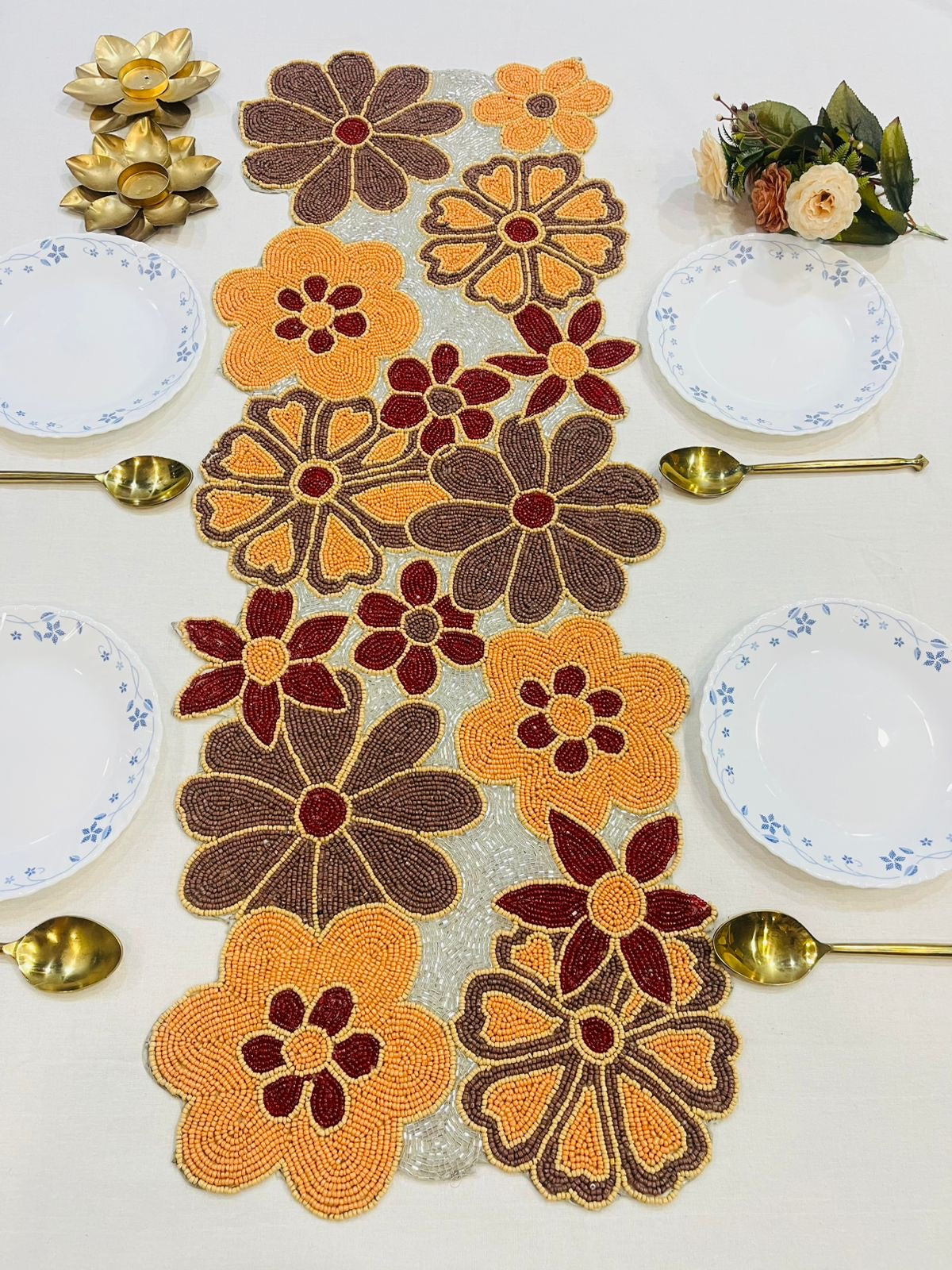 Floral Harmony Beaded Runner
